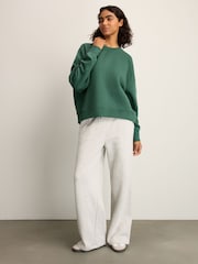 Green/Ecru Supersoft Peached Essentials Crew Neck Seam Detail Sweatshirts 2 Pack - Image 4 of 10