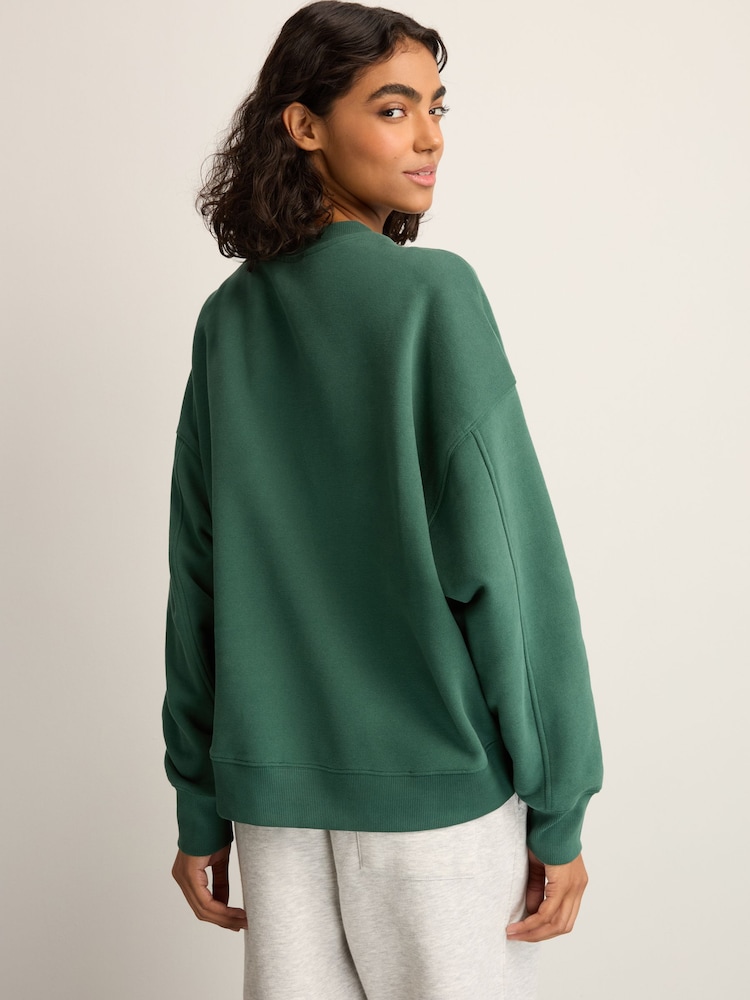 Green/Ecru Supersoft Peached Essentials Crew Neck Seam Detail Sweatshirts 2 Pack - Image 5 of 10