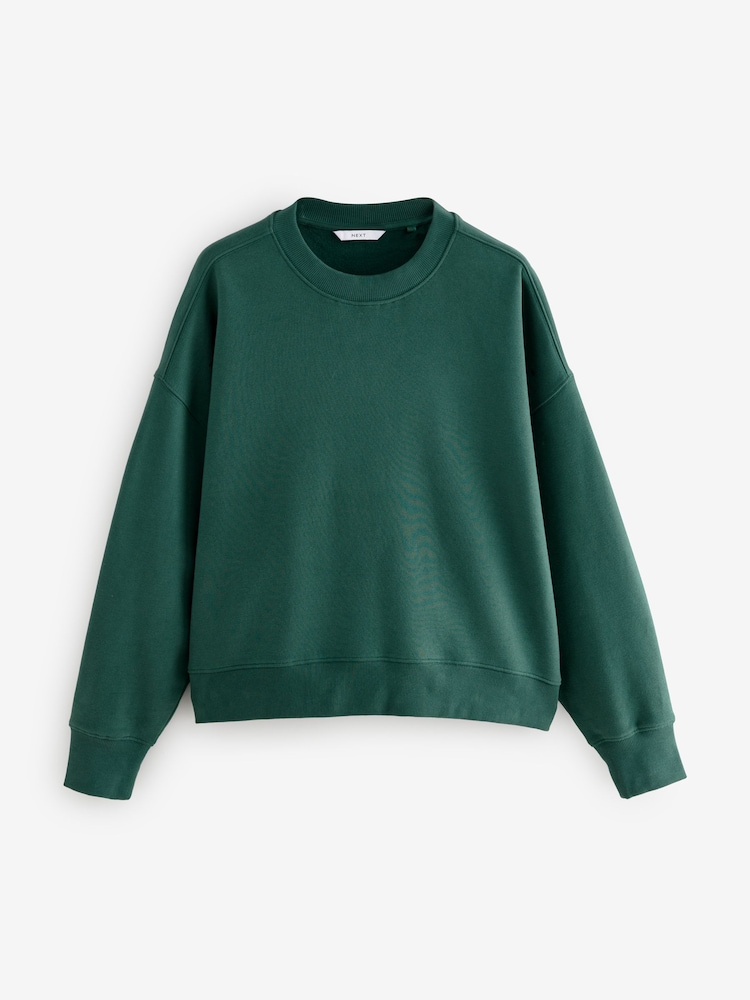 Green/Ecru Supersoft Peached Essentials Crew Neck Seam Detail Sweatshirts 2 Pack - Image 8 of 10
