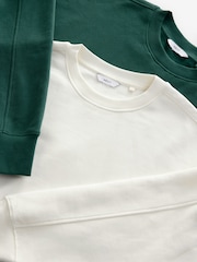 Green/Ecru Supersoft Peached Essentials Crew Neck Seam Detail Sweatshirts 2 Pack - Image 9 of 10