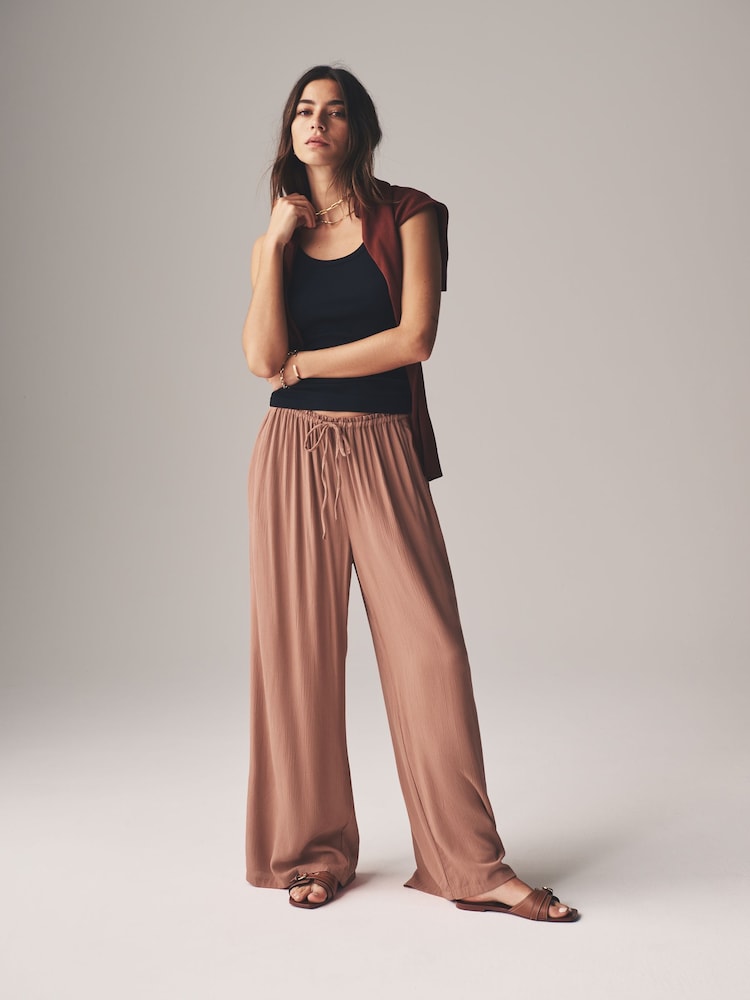 The Set Black/Clay 2 Pack Crinkle Wide Leg Trousers - Image 1 of 11