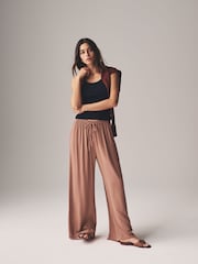 The Set Black/Clay 2 Pack Crinkle Wide Leg Trousers - Image 5 of 11