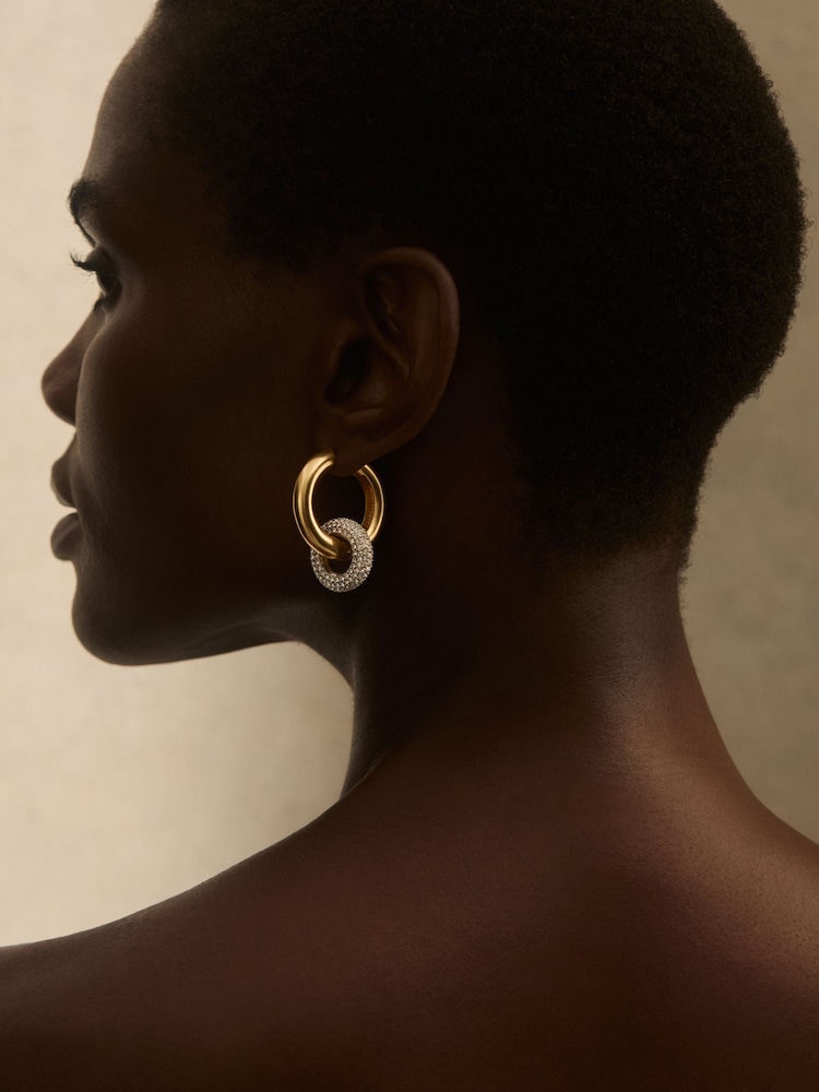 Reiss Gold Tone Amber Pavé Link Hoop Earrings - Image 1 of 6