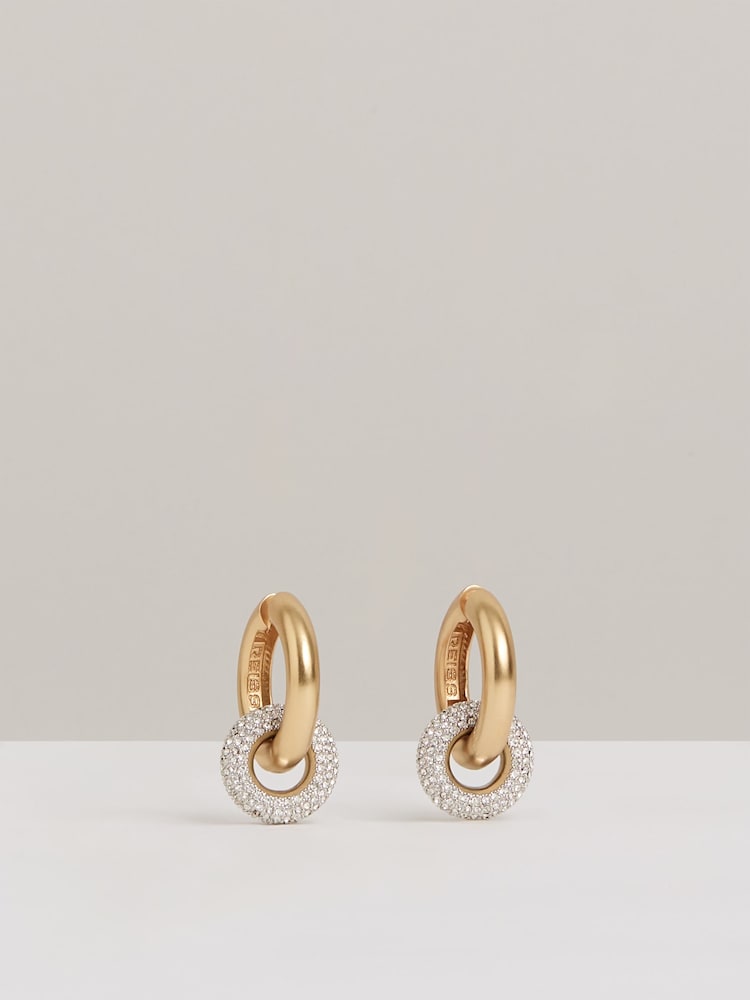 Reiss Gold Tone Amber Pavé Link Hoop Earrings - Image 2 of 6