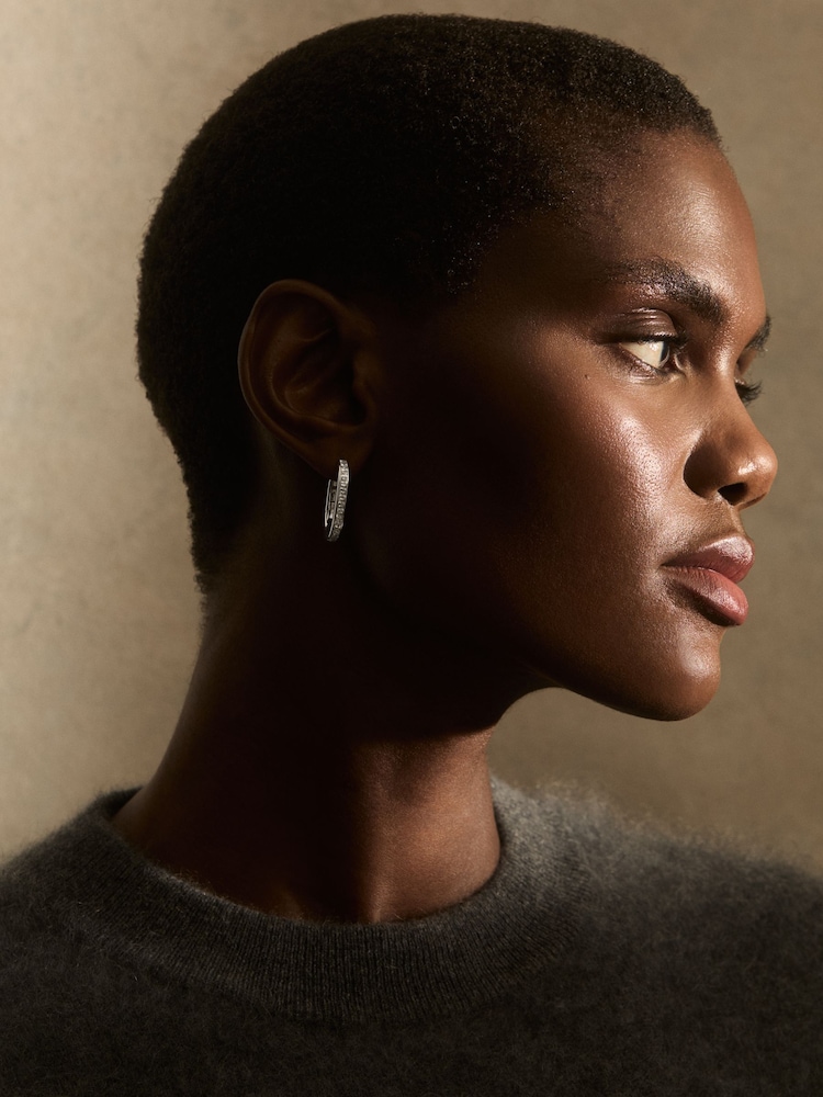 Reiss Silver Mia Crystal Hoop Earrings - Image 2 of 5