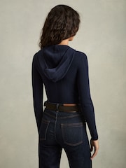 Reiss Navy Chloe Wool-Blend Rib-Knit Hooded Jumper - Image 5 of 6