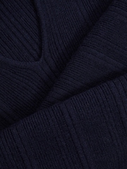 Reiss Navy Chloe Wool-Blend Rib-Knit Hooded Jumper - Image 6 of 6