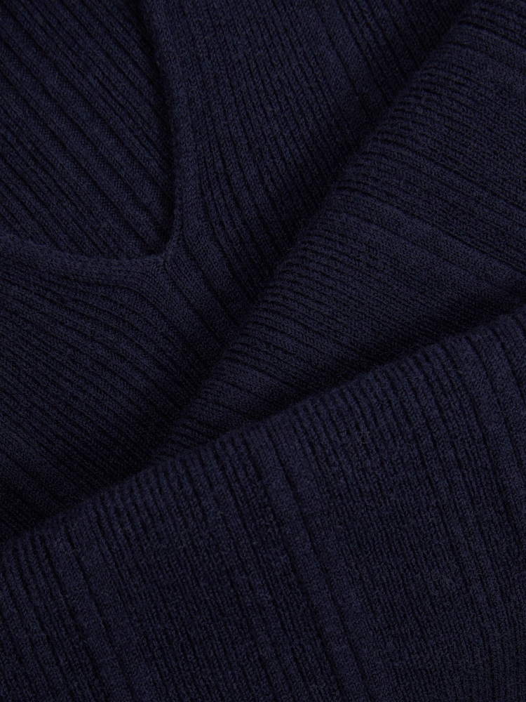 Reiss Navy Chloe Wool-Blend Rib-Knit Hooded Jumper - Image 6 of 6