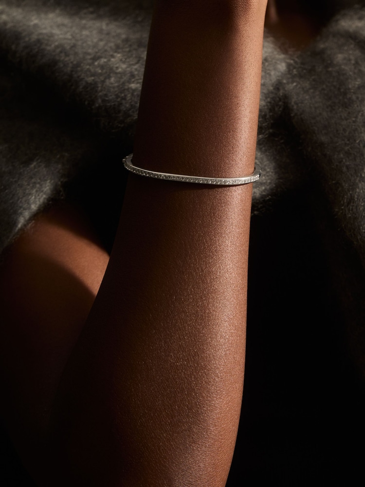 Reiss Silver Myles Hinged Crystal Cuff - Image 2 of 5