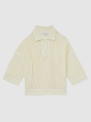 Reiss Buttermilk Reika Cotton Crochet Collared Jumper - Image 2 of 7