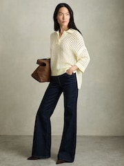 Reiss Buttermilk Reika Cotton Crochet Collared Jumper - Image 3 of 7