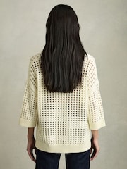 Reiss Buttermilk Reika Cotton Crochet Collared Jumper - Image 5 of 7