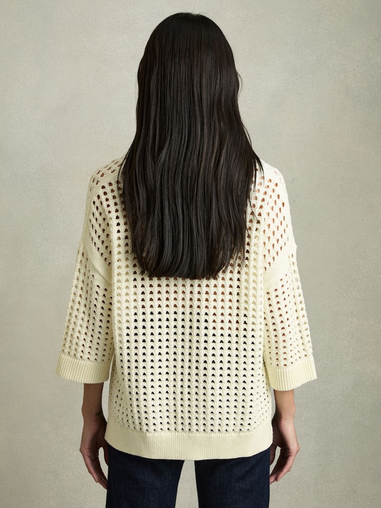 Reiss Buttermilk Reika Cotton Crochet Collared Jumper - Image 5 of 7
