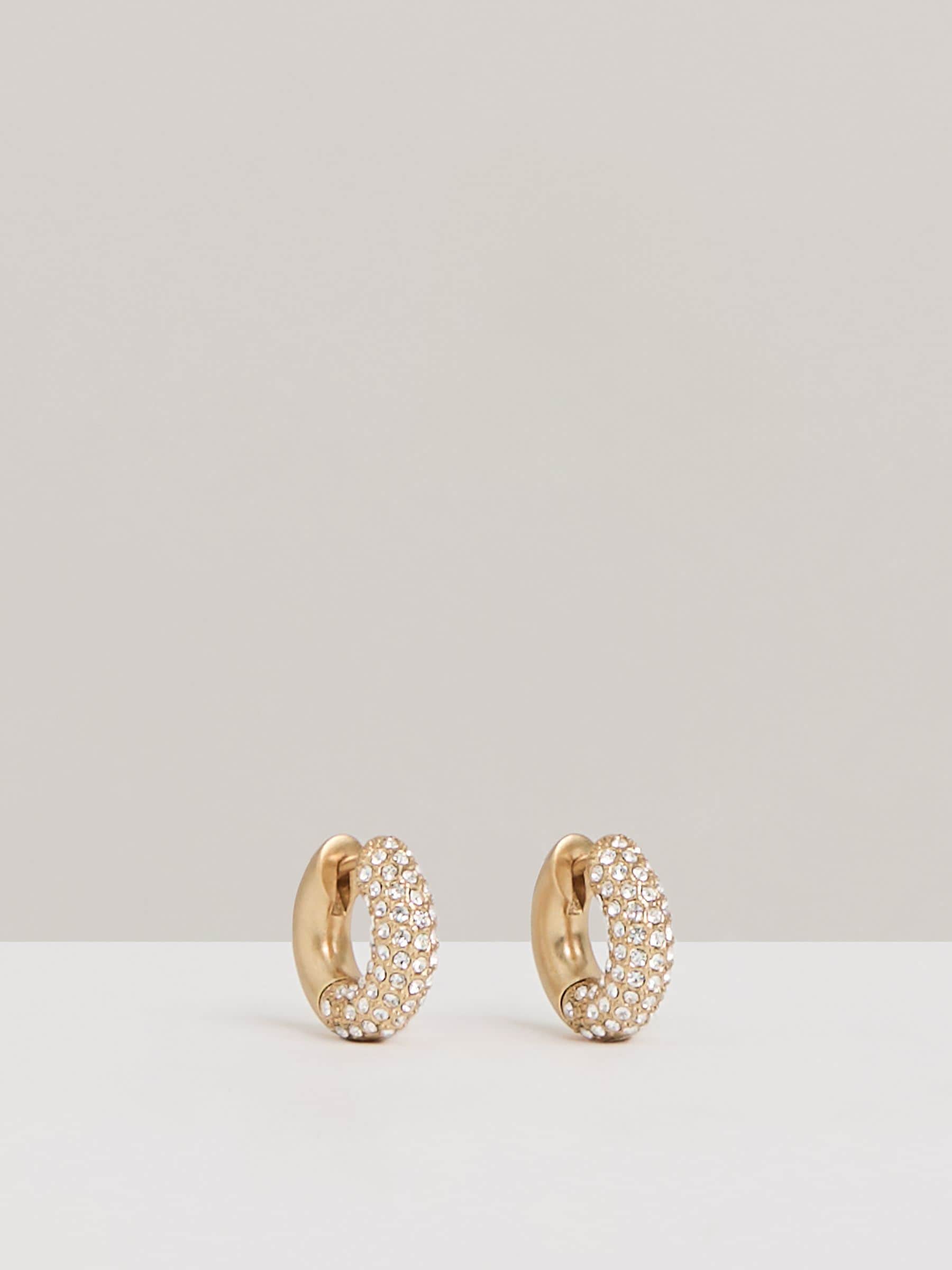 Reiss Gold Tone Amelia Pavé Huggie Earrings In Gold