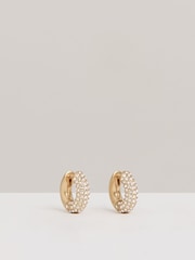 Reiss Gold Tone Amelia Pavé Huggie Earrings - Image 1 of 6