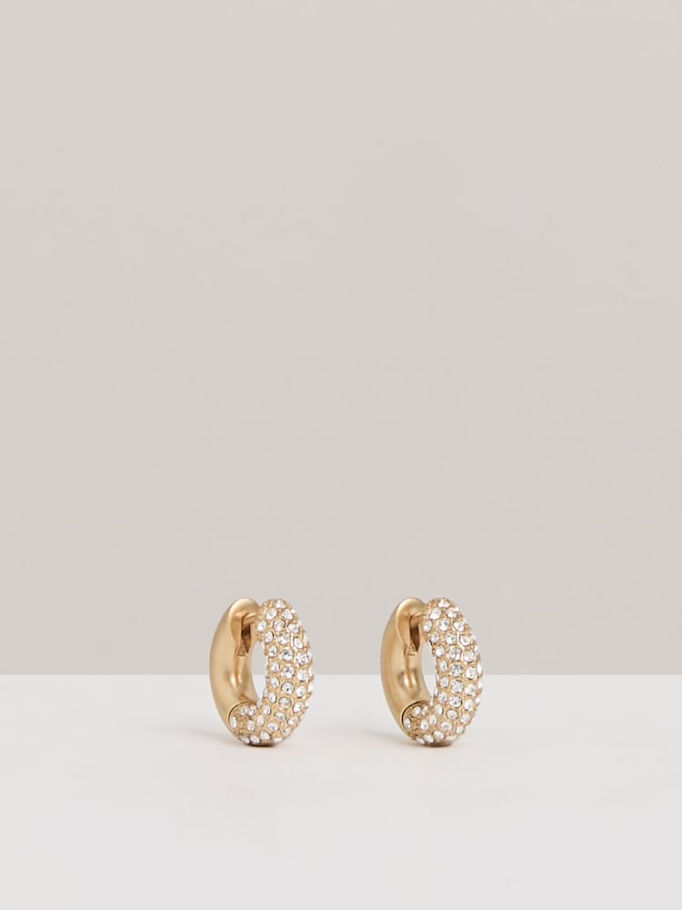 Reiss Gold Tone Amelia Pavé Huggie Earrings - Image 1 of 6