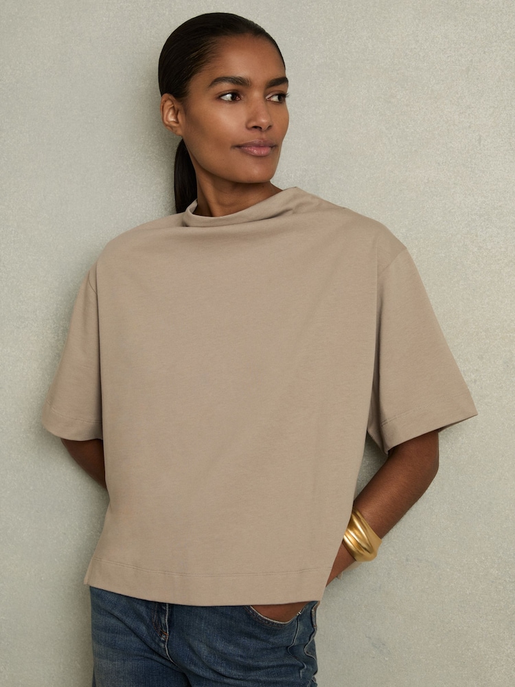 Reiss Neutral Olivia Cotton-Jersey Oversized T-Shirt - Image 3 of 6