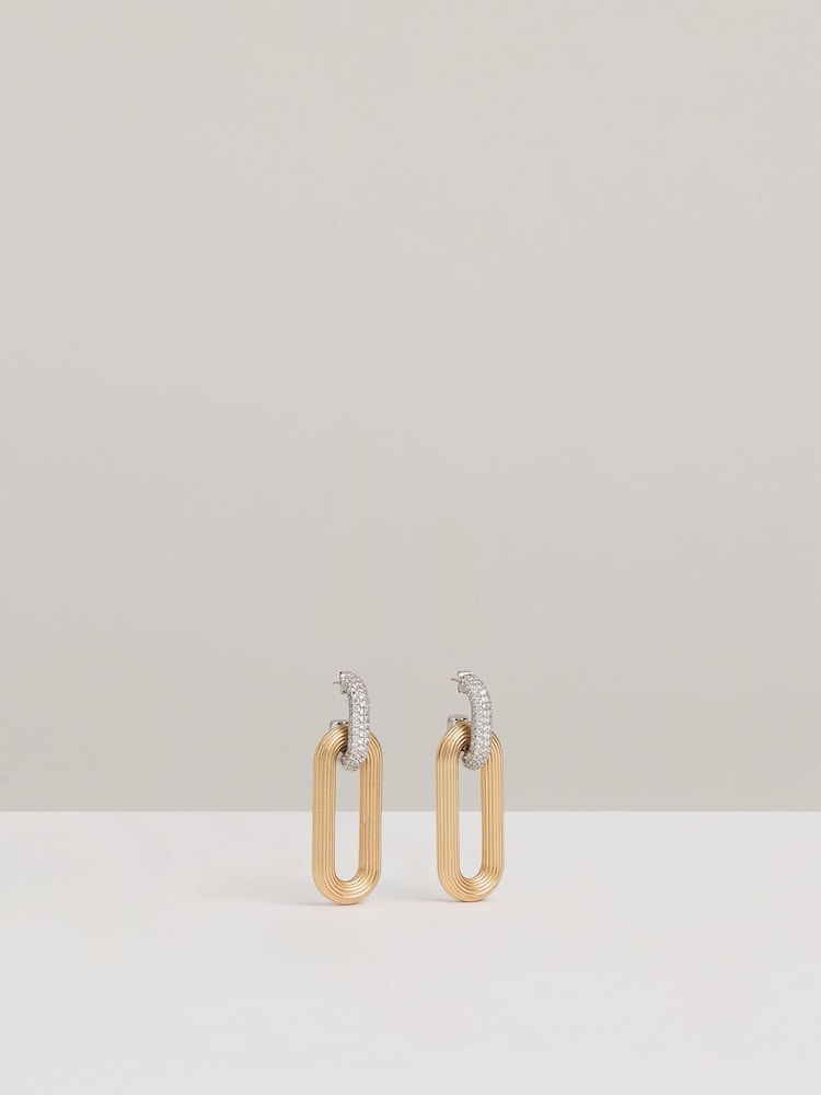 Reiss Gold Tone Callie Contour Pavé Drop Earrings - Image 2 of 6