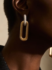 Reiss Gold Tone Callie Contour Pavé Drop Earrings - Image 3 of 6