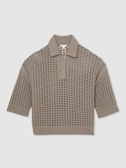 Reiss Stone Reika Cotton Crochet Collared Jumper - Image 2 of 8
