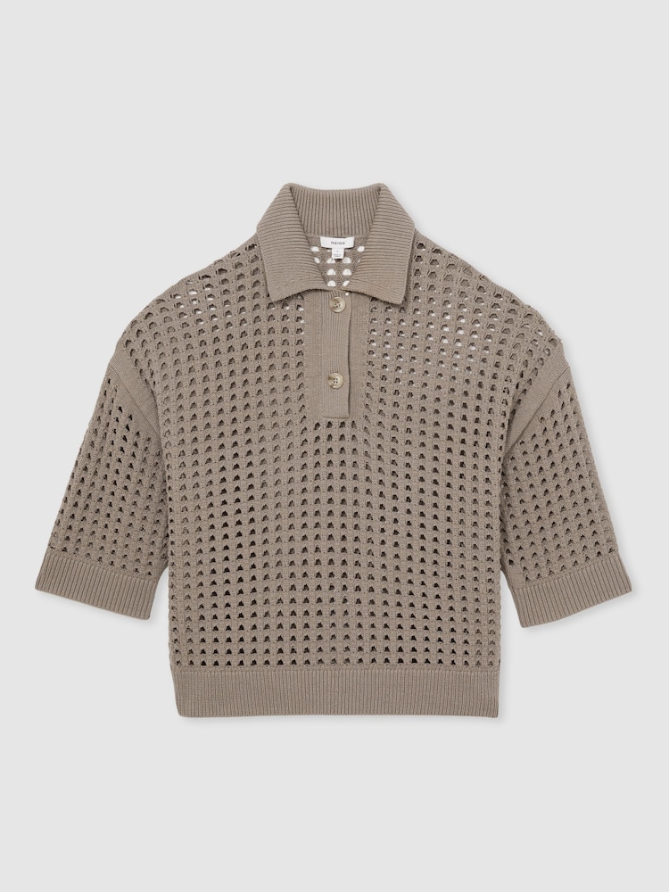 Reiss Stone Reika Cotton Crochet Collared Jumper - Image 2 of 8