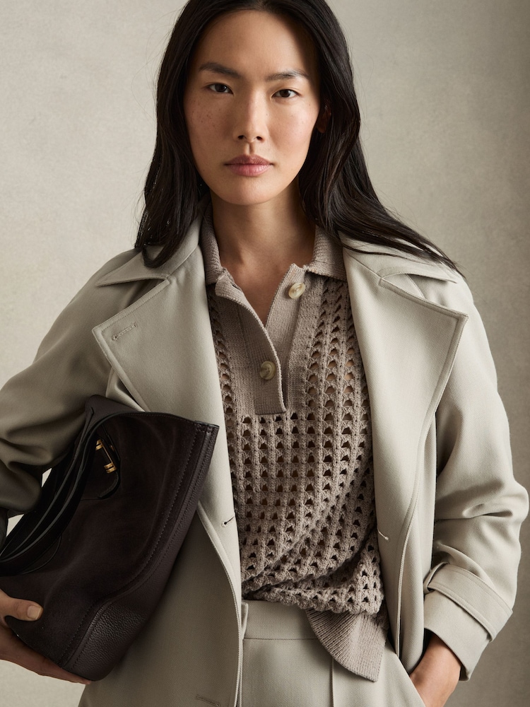 Reiss Stone Reika Cotton Crochet Collared Jumper - Image 3 of 8