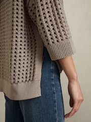 Reiss Stone Reika Cotton Crochet Collared Jumper - Image 5 of 8