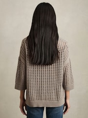 Reiss Stone Reika Cotton Crochet Collared Jumper - Image 6 of 8