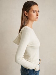 Reiss Cream Chloe Wool-Blend Rib-Knit Hooded Jumper - Image 1 of 7
