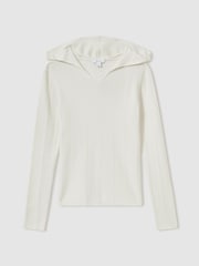 Reiss Cream Chloe Wool-Blend Rib-Knit Hooded Jumper - Image 2 of 7