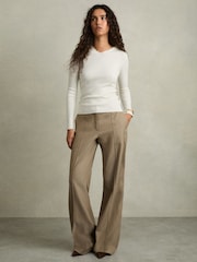Reiss Cream Chloe Wool-Blend Rib-Knit Hooded Jumper - Image 3 of 7