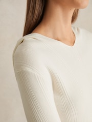 Reiss Cream Chloe Wool-Blend Rib-Knit Hooded Jumper - Image 4 of 7