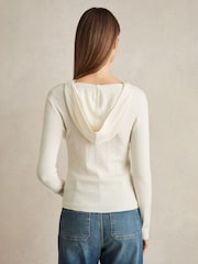Reiss Cream Chloe Wool-Blend Rib-Knit Hooded Jumper - Image 6 of 7