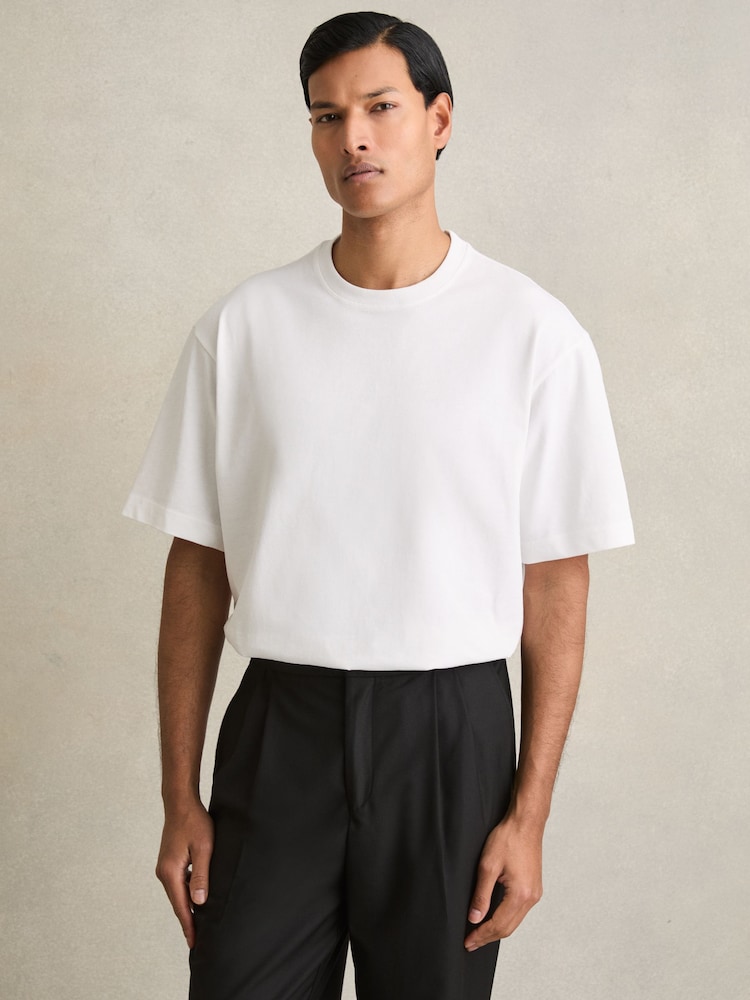 Reiss White Tate Cotton Garment-Dyed Oversized T-Shirt - Image 3 of 5