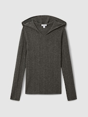 Reiss Charcoal Chloe Wool-Blend Rib-Knit Hooded Jumper - Image 2 of 6