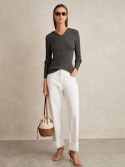 Reiss Charcoal Chloe Wool-Blend Rib-Knit Hooded Jumper - Image 3 of 6
