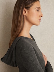 Reiss Charcoal Chloe Wool-Blend Rib-Knit Hooded Jumper - Image 4 of 6