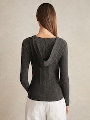 Reiss Charcoal Chloe Wool-Blend Rib-Knit Hooded Jumper - Image 5 of 6