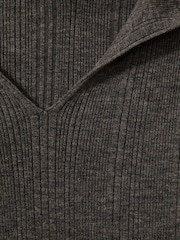 Reiss Charcoal Chloe Wool-Blend Rib-Knit Hooded Jumper - Image 6 of 6