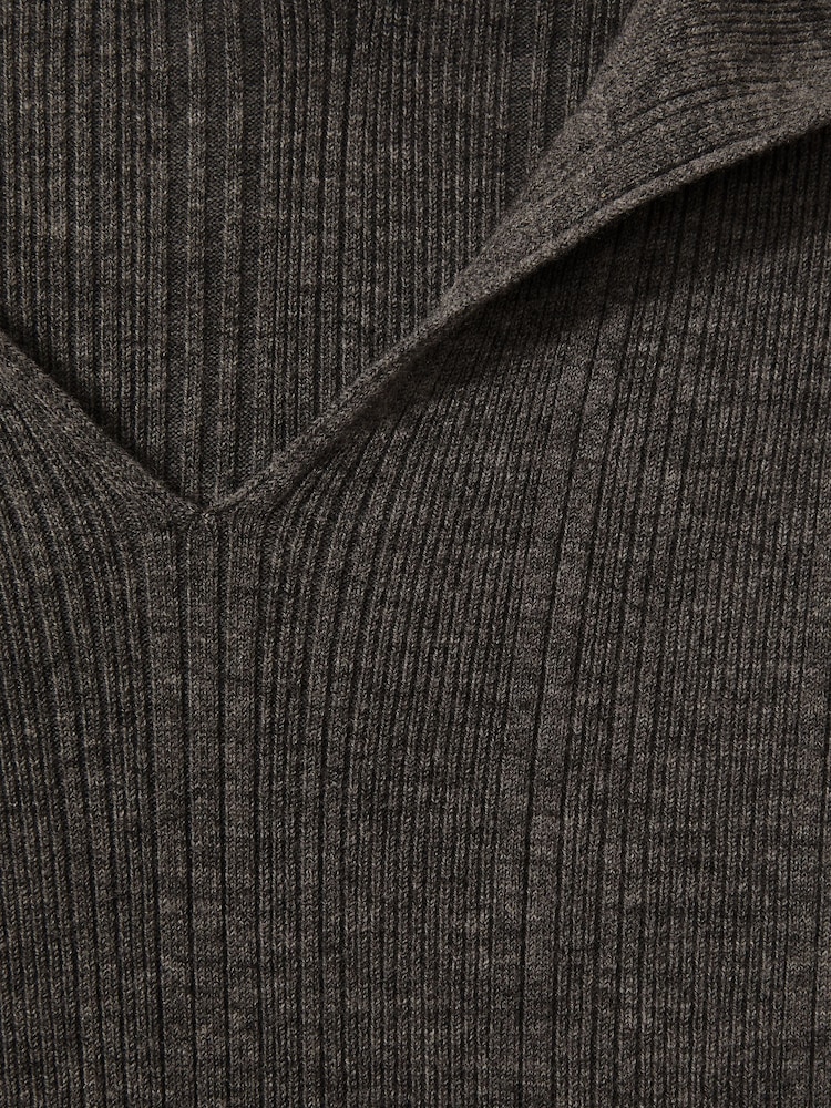 Reiss Charcoal Chloe Wool-Blend Rib-Knit Hooded Jumper - Image 6 of 6