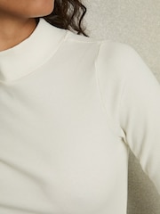 Reiss White Polly Fine-Ribbed High-Neck Top - Image 4 of 6