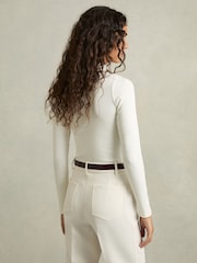 Reiss White Polly Fine-Ribbed High-Neck Top - Image 5 of 6