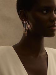 Reiss Gold Tone Gabriella Geometric Link Drop Earrings - Image 1 of 6