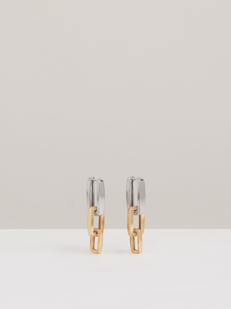 Reiss Gold Tone Gabriella Geometric Link Drop Earrings - Image 2 of 6