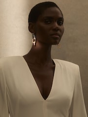 Reiss Gold Tone Gabriella Geometric Link Drop Earrings - Image 5 of 6