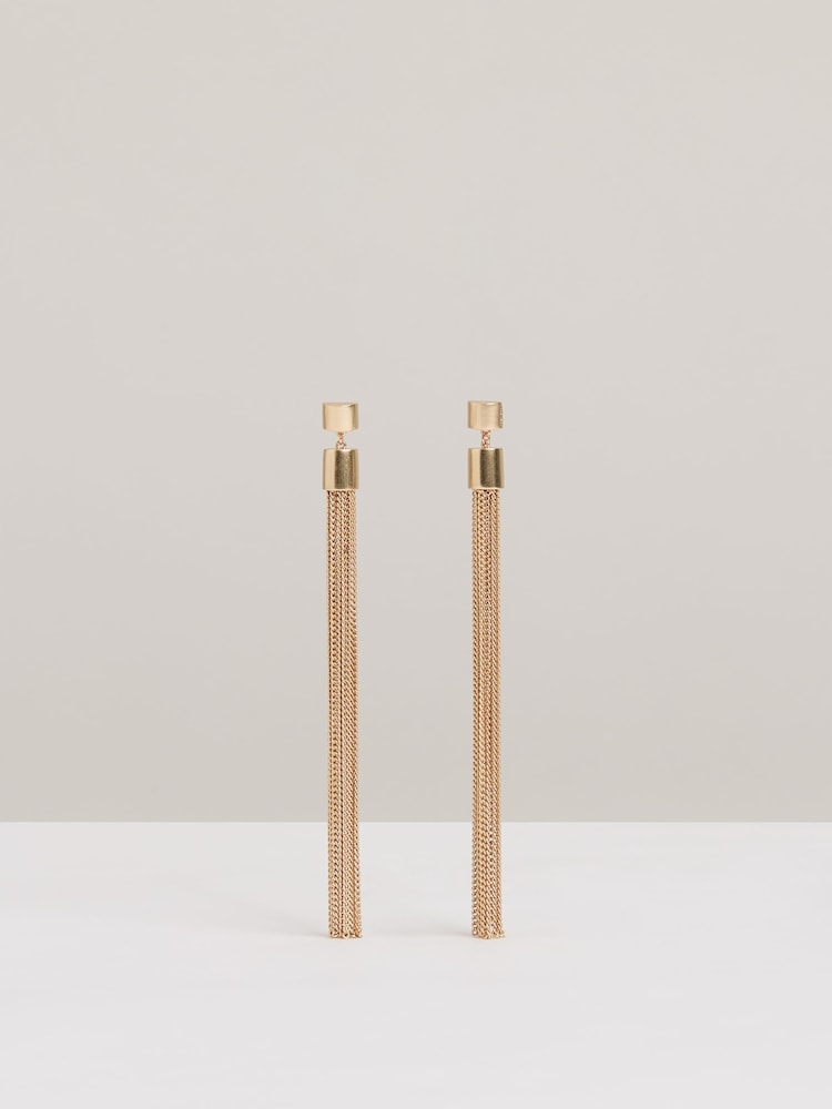 Reiss Gold Tone Tessa Tassel Drop Earrings - Image 2 of 7