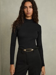 Reiss Black Polly Fine-Ribbed High-Neck Top - Image 1 of 7
