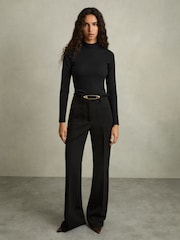 Reiss Black Polly Fine-Ribbed High-Neck Top - Image 6 of 7