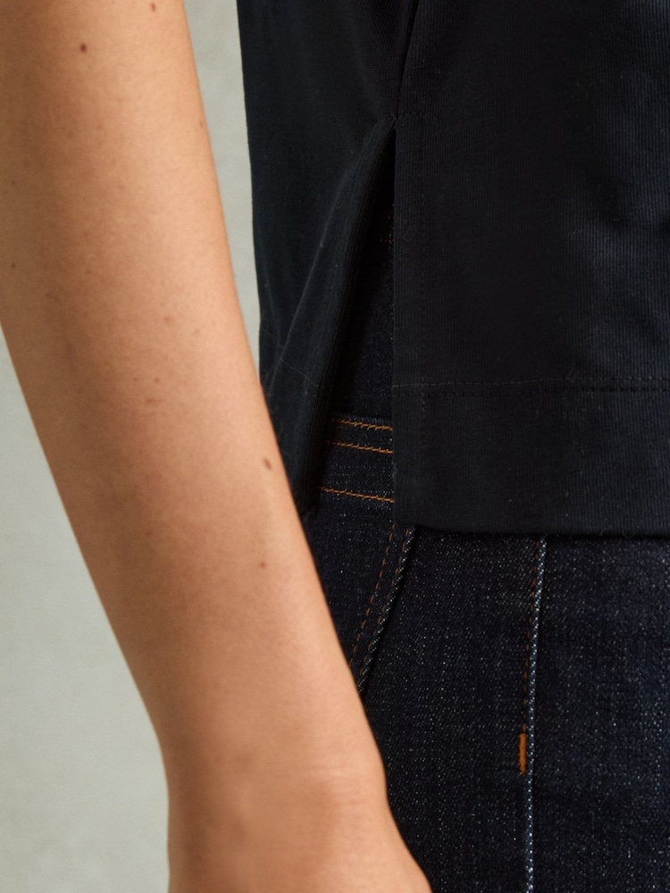 Reiss Navy Olivia Cotton-Jersey Oversized T-Shirt - Image 4 of 7
