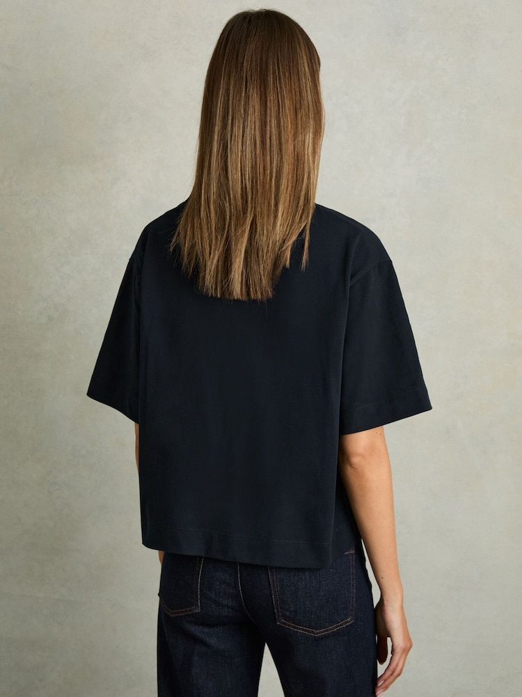 Reiss Navy Olivia Cotton-Jersey Oversized T-Shirt - Image 5 of 7